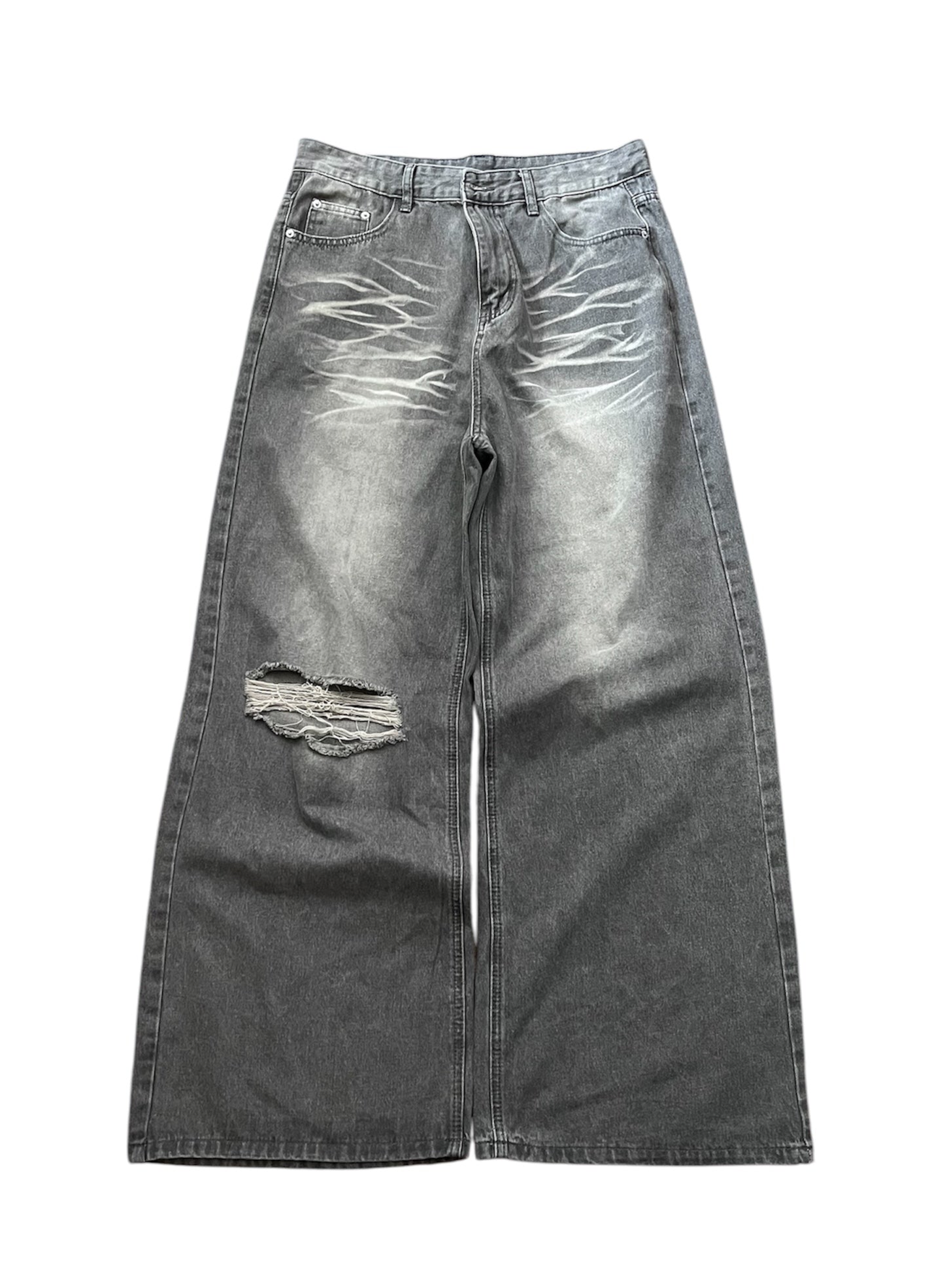 WIDE LEG THRASHED DENIM